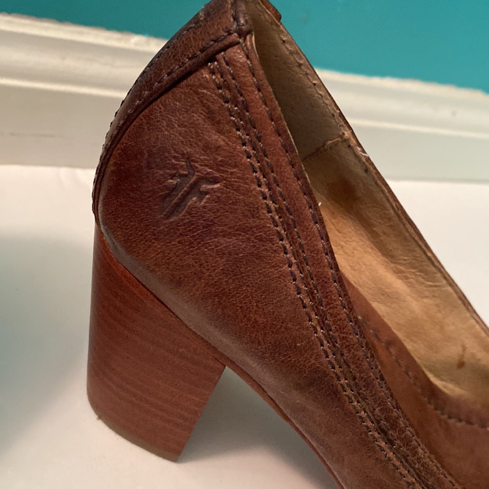 Frye Brown Leather Block Heel Pumps - Picture 3 of 7
